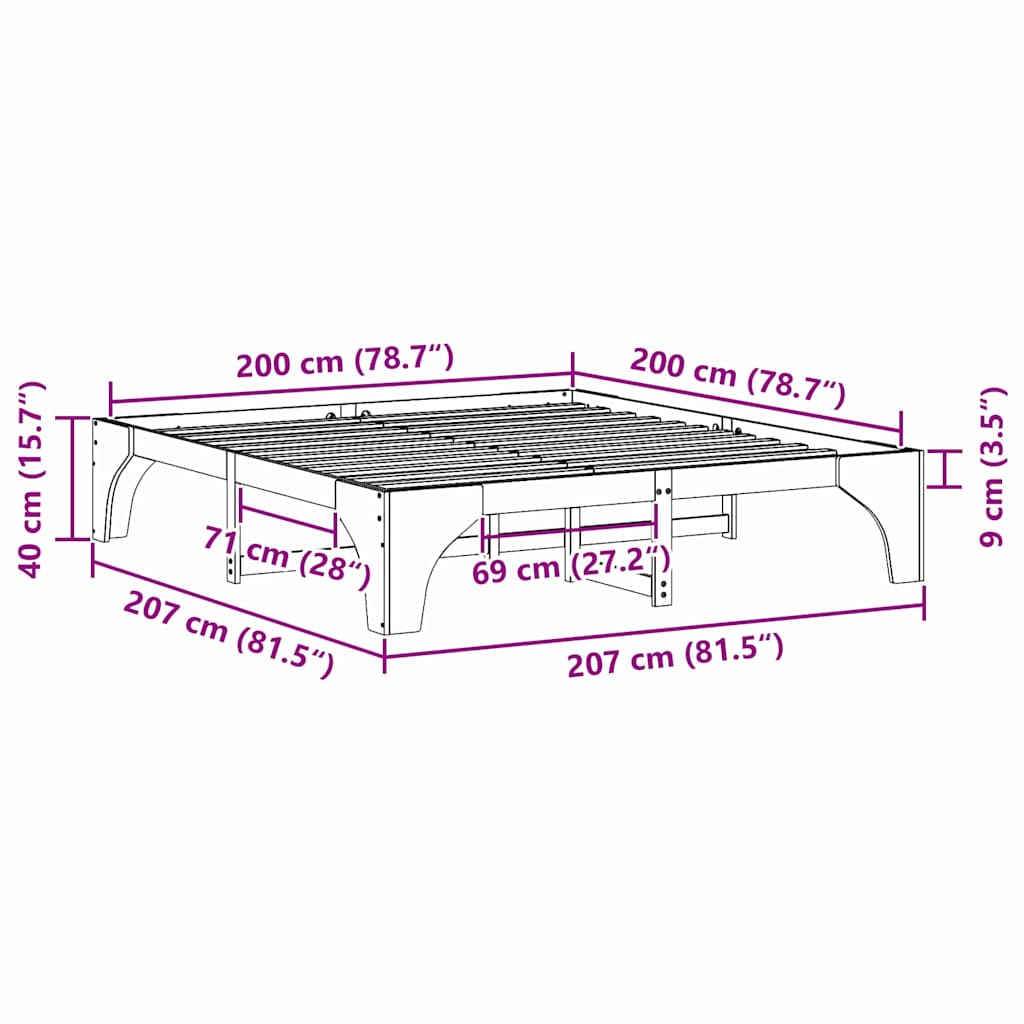 Bodenbettgestell Braun 200 x 200 cm Massivholz Kiefer