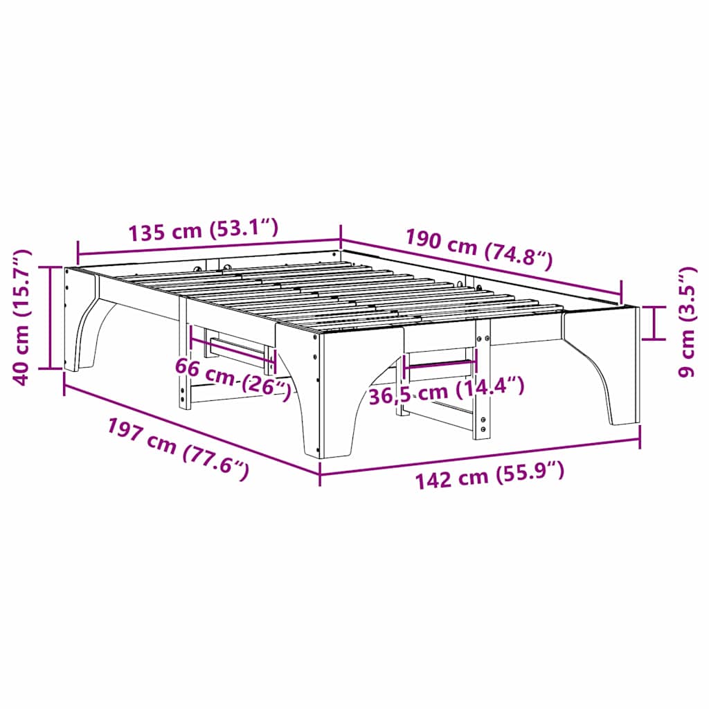 Bodenbettgestell mit Speicher Braun 135 x 190 cm Kiefernholz