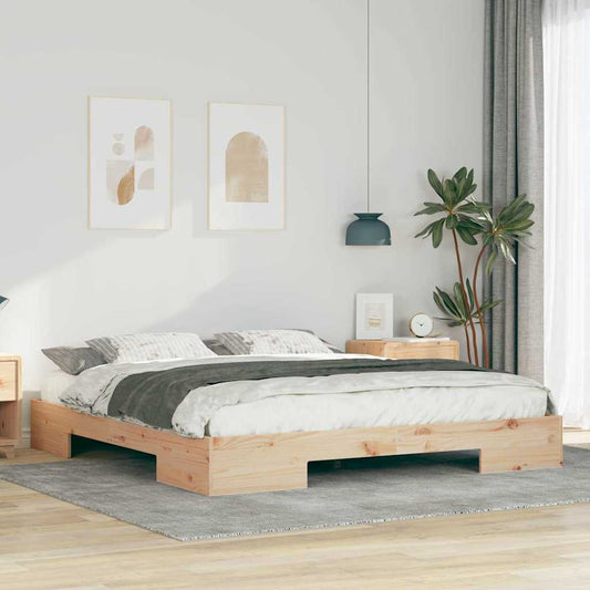 Bodenbettgestell Braun 200 x 200 cm Massivholz Kiefer