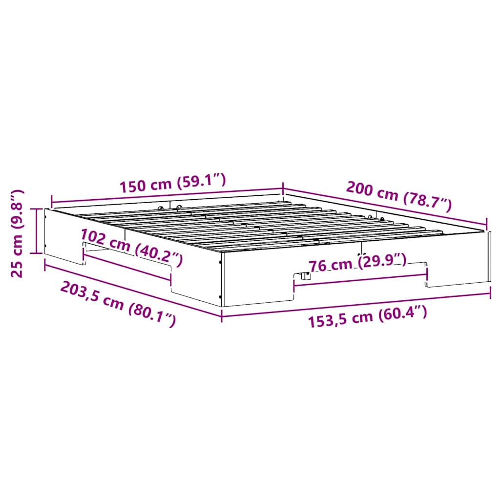 Bodenbettgestell Weiß 150 x 200 cm Massivholz Kiefer