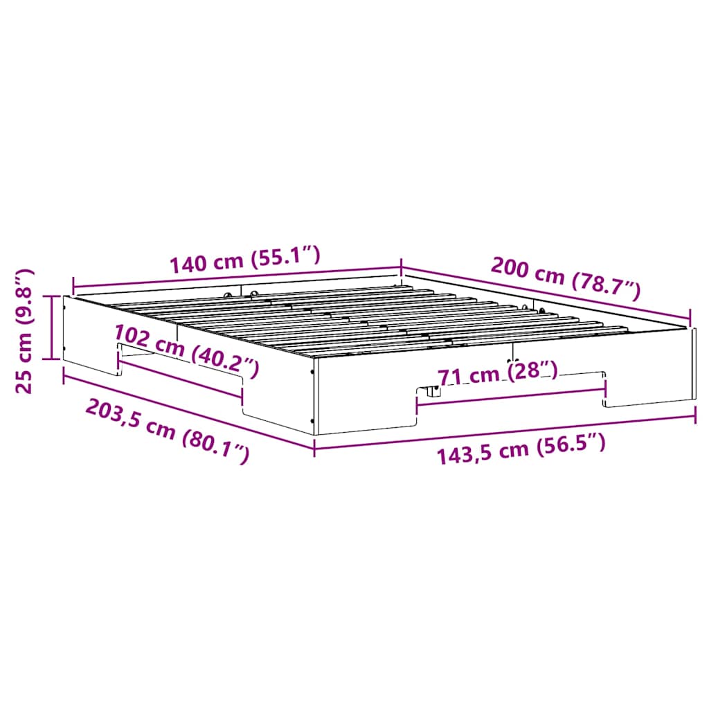 Bodenbettgestell Braun 140 x 200 cm Massivholz Kiefer