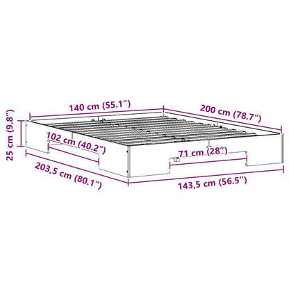 Bodenbettgestell Weiß 140 x 200 cm Massivholz Kiefer