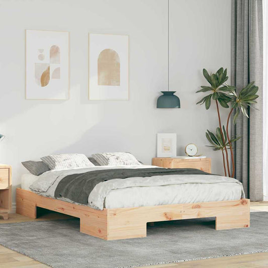 Bodenbettgestell Braun 135 x 190 cm Massivholz Kiefer