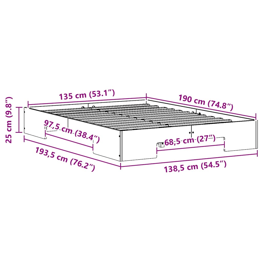 Bodenbettgestell Braun 135 x 190 cm Massivholz Kiefer