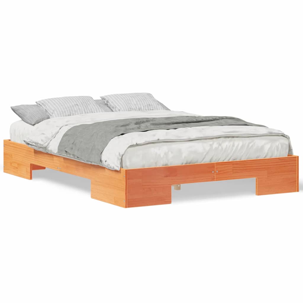 Bodenbettgestell Braun 135 x 190 cm Massivholz Kiefer