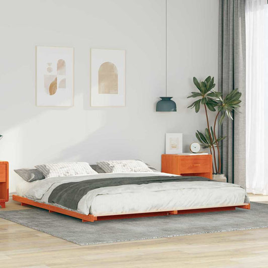 Bodenbettgestell Wachsbraun 200 x 200 cm Massivholz Kiefer