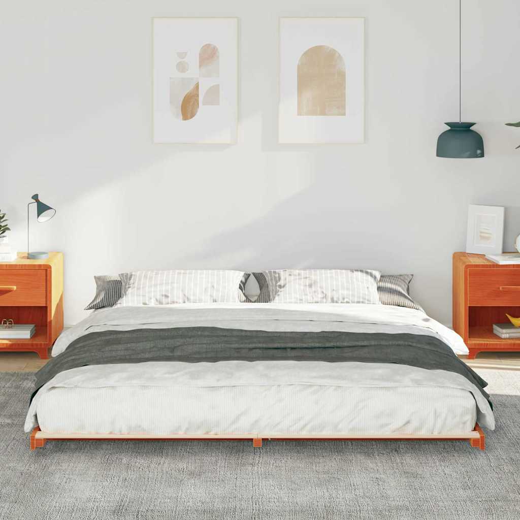 Bodenbettgestell Wachsbraun 200 x 200 cm Massivholz Kiefer
