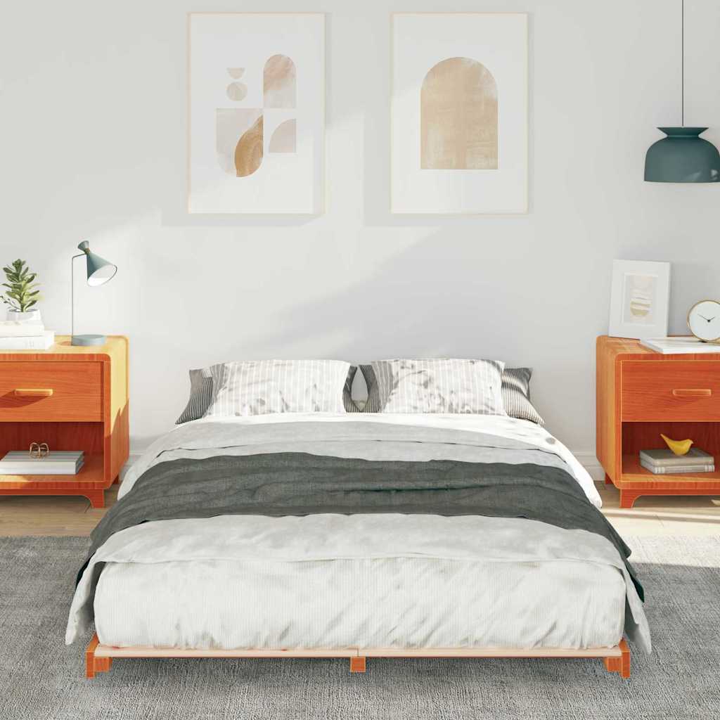 Bodenbettgestell Wachsbraun 140 x 190 cm Massivholz Kiefer