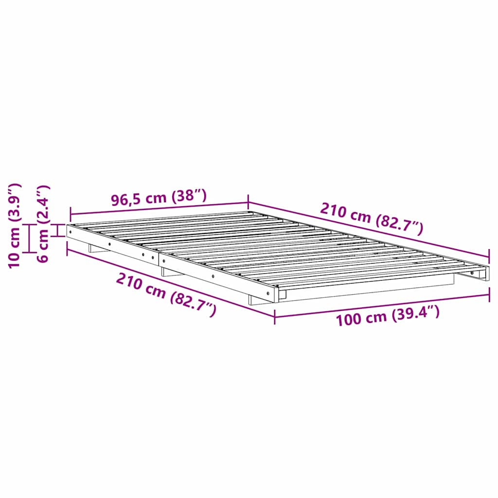 Bodenbettgestell Wachsbraun 100 x 210 cm Massivholz Kiefer