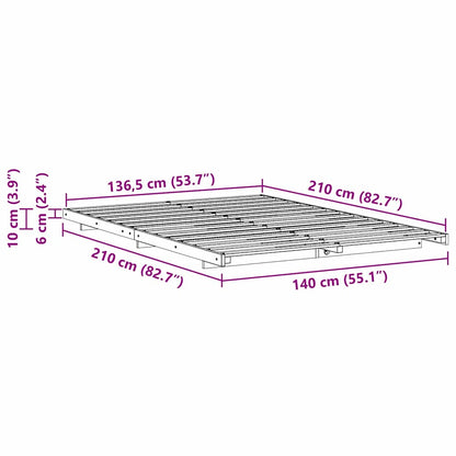Bodenbettgestell Wachsbraun 140 x 210 cm Massivholz Kiefer