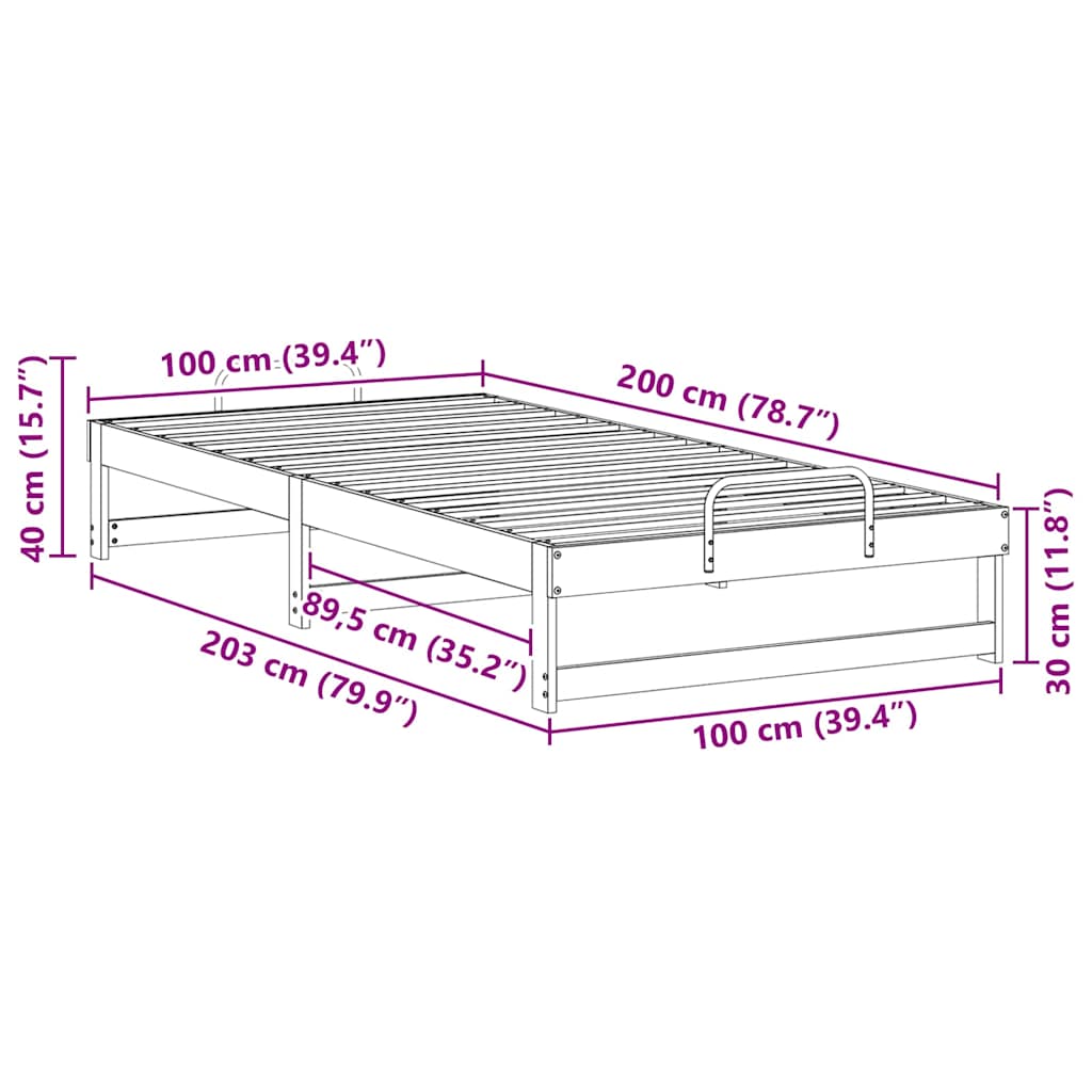 Bettrahmen Weiß 100 x 200 cm Massives Kiefernholz