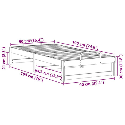 Bettrahmen Braun 90 x 190 cm Massives Kiefernholz