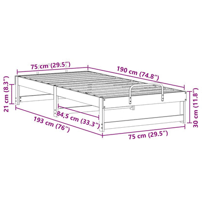 Bettrahmen Weiß 75 x 190 cm Massives Kiefernholz