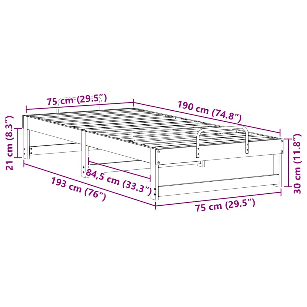 Bettrahmen Braun 75 x 190 cm Massives Kiefernholz