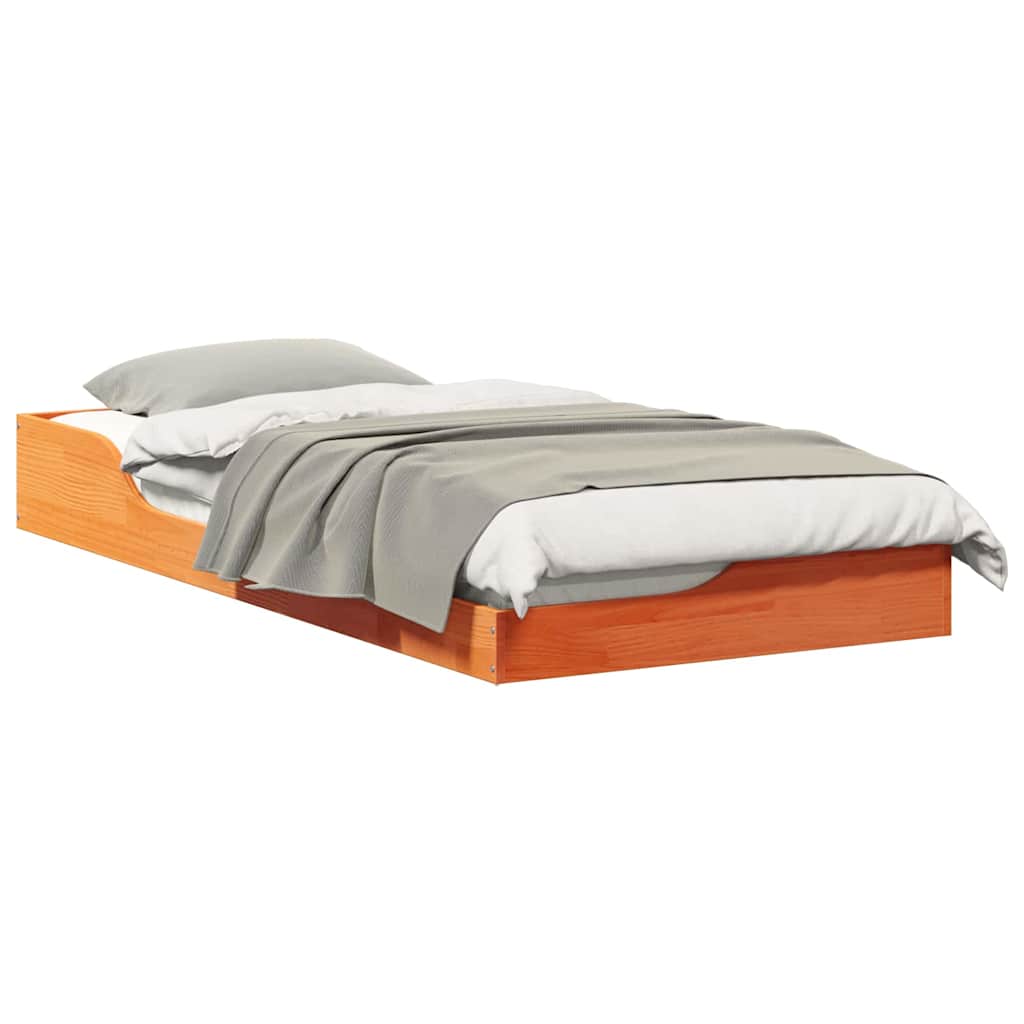 Bodenbettgestell Wachsbraun 90 x 200 cm Massivholz Kiefer