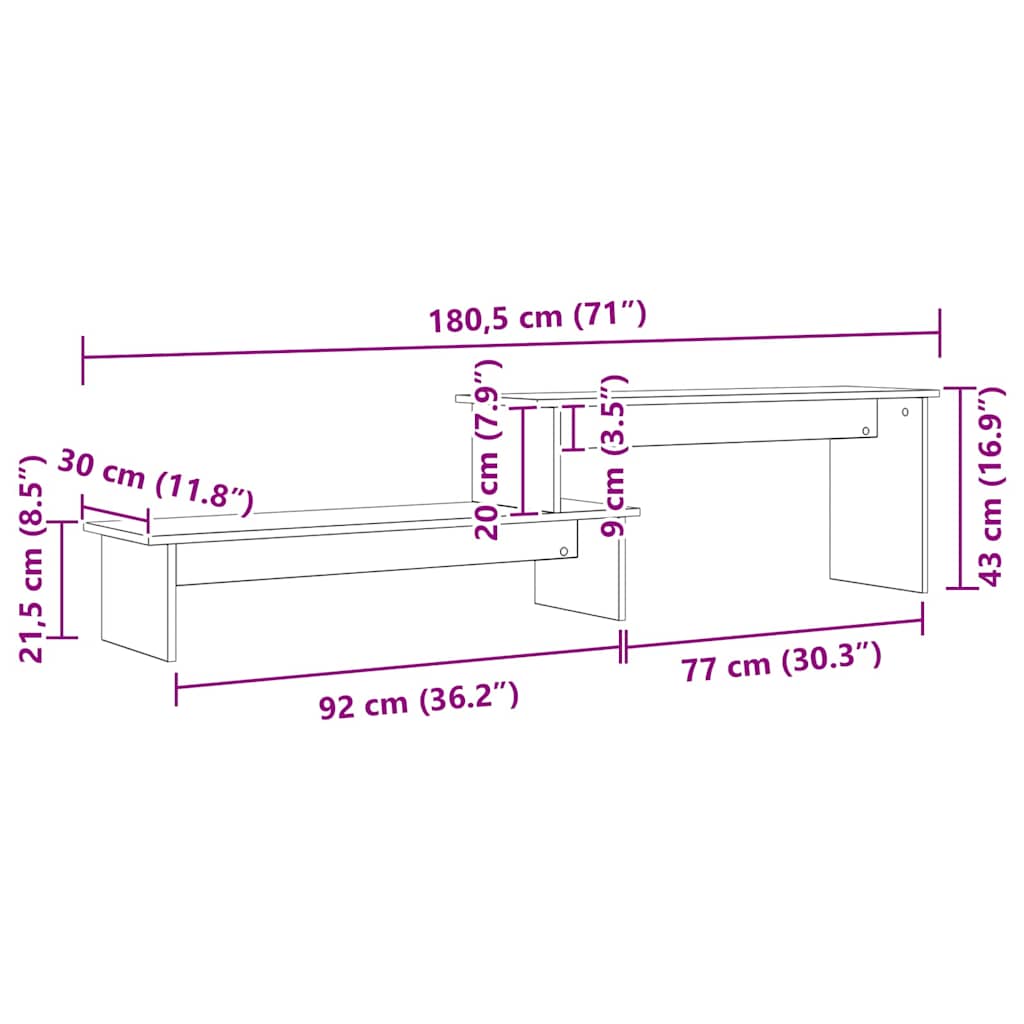 TV-Schrankset Schwarz Eichen-Optik 180 x 30 x 43 cm