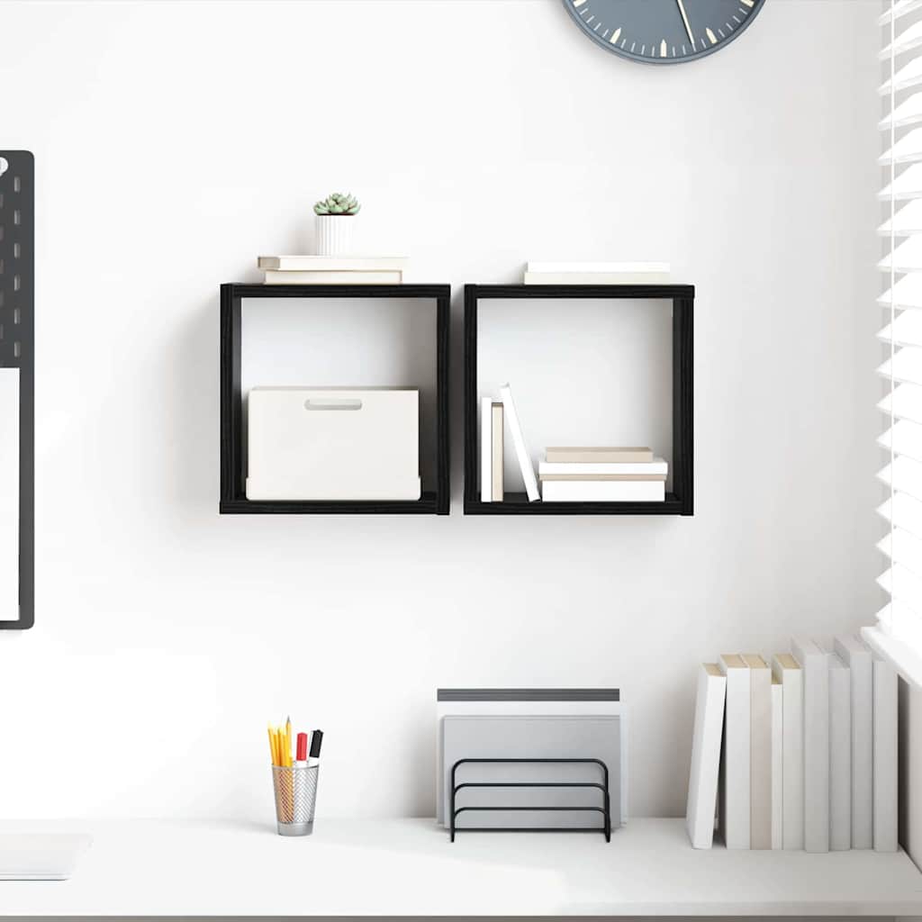 Wandregal mit Regal Schwarz Eichen-Optik Holzwerkstoff