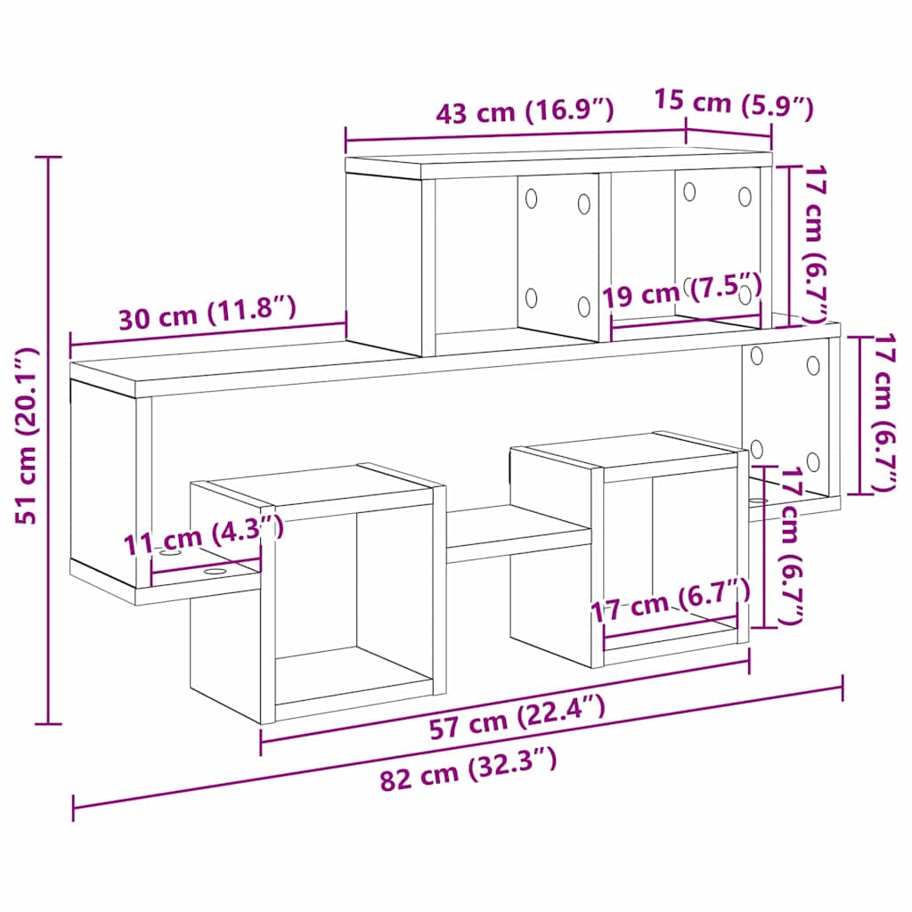 Wandregal Schwarz Eichen-Optik 82 x 15 x 51 cm Holzwerkstoff