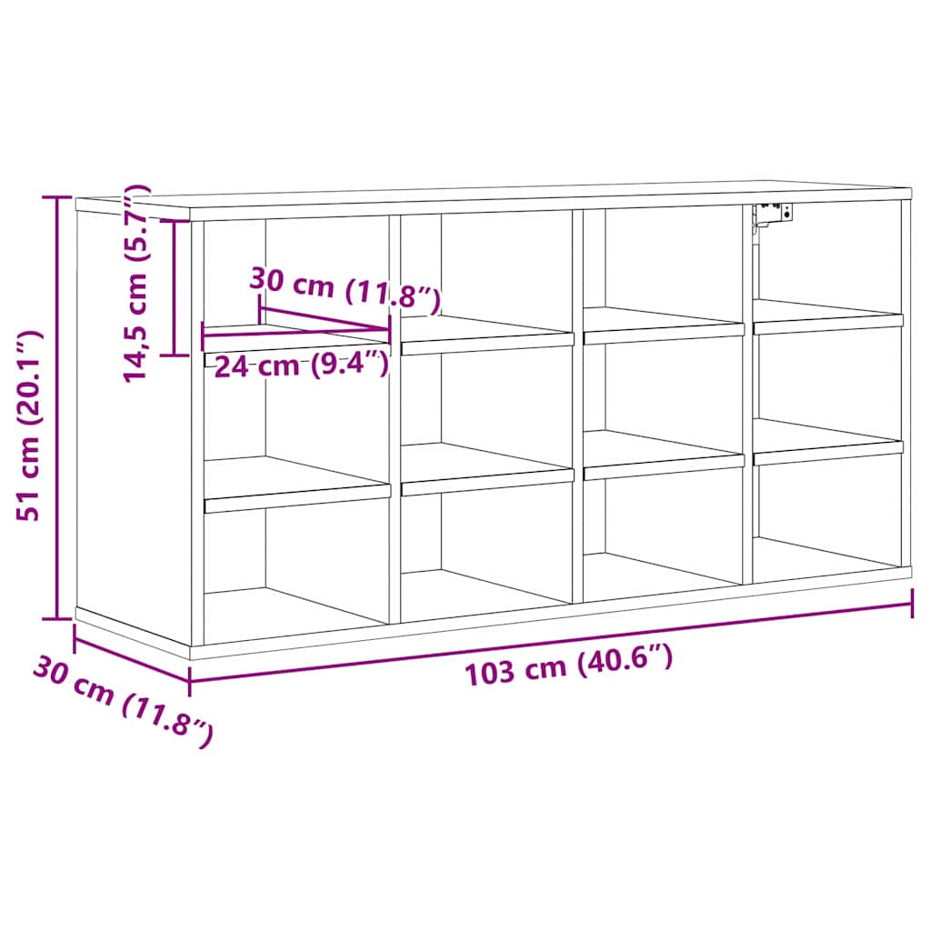Schuhschrank mit Regal Altholz 103 x 30 x 51 cm Holzwerkstoff