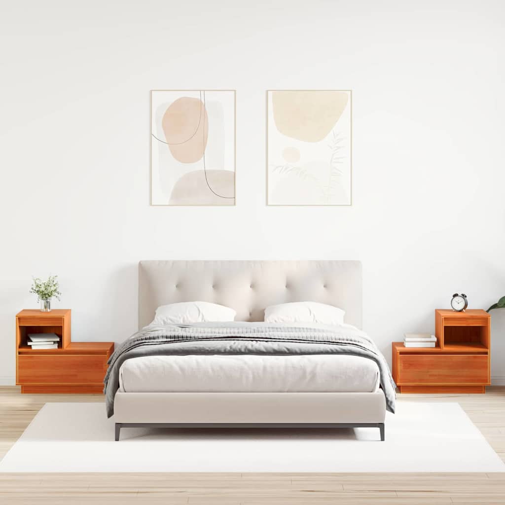 Nachttisch 2 pcs Wachsbraun 60 x 34 x 51 cm Kiefer Massivholz