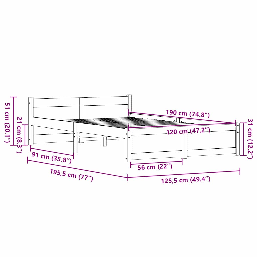 Bettrahmen Wachsbraun 205.5 x 95.5 x 51 cm Massives Kiefernholz