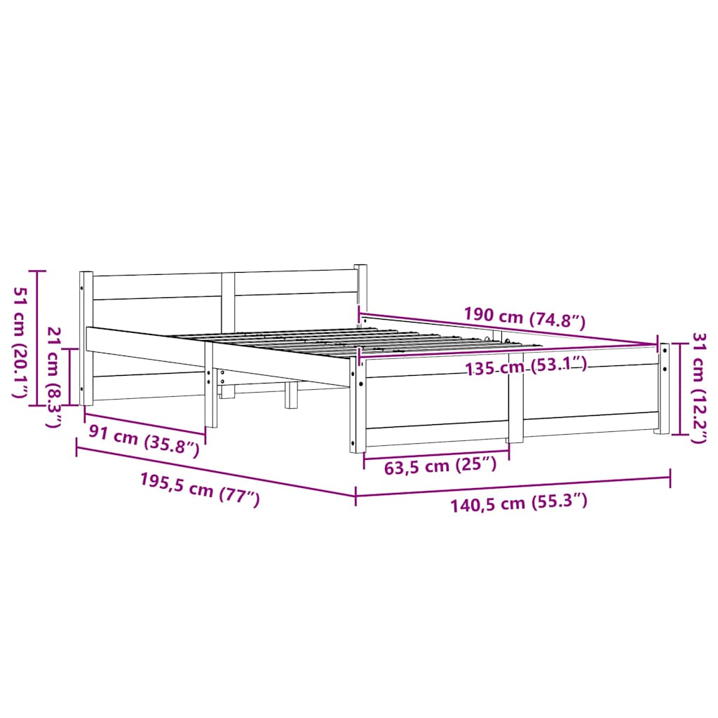 Bettrahmen Wachsbraun 205.5 x 95.5 x 51 cm Massives Kiefernholz
