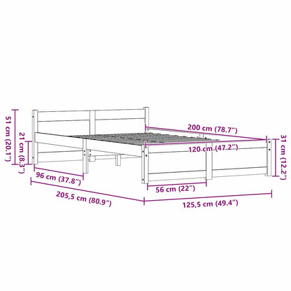 Bettrahmen Wachsbraun 205.5 x 95.5 x 51 cm Massives Kiefernholz