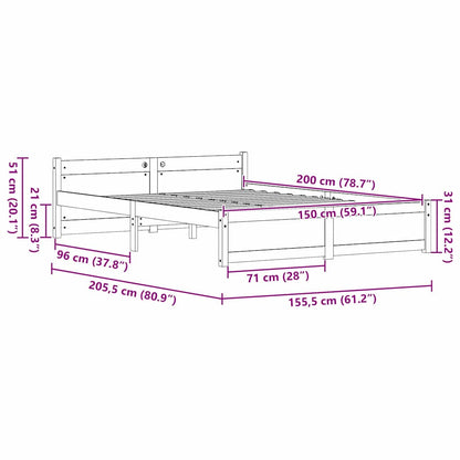 Bettrahmen Wachsbraun 205.5 x 95.5 x 51 cm Massives Kiefernholz