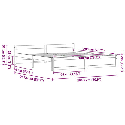 Bettrahmen Wachsbraun 205.5 x 95.5 x 51 cm Massives Kiefernholz