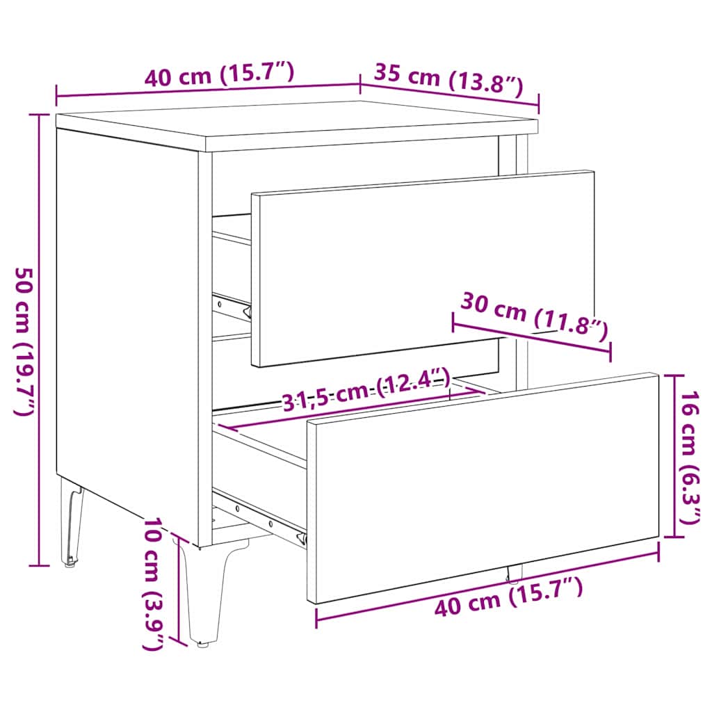 Nachttisch 2 pcs Altholz 40 x 35 x 50 cm Holzwerkstoff
