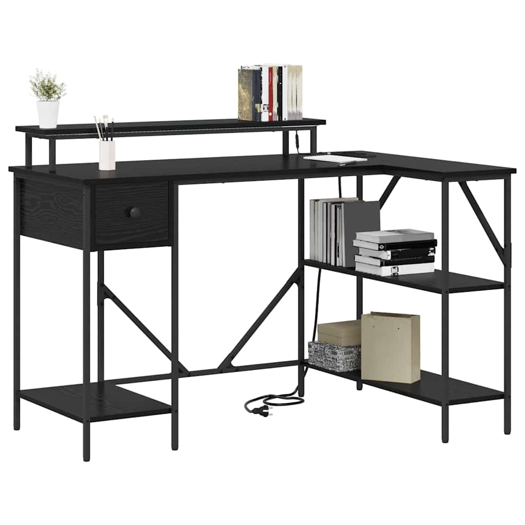 Schreibtisch mit Regal Schwarz Eichen-Optik 120 x 79 x 86.5 cm