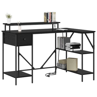 Schreibtisch mit Regal Schwarz Eichen-Optik 120 x 79 x 86.5 cm