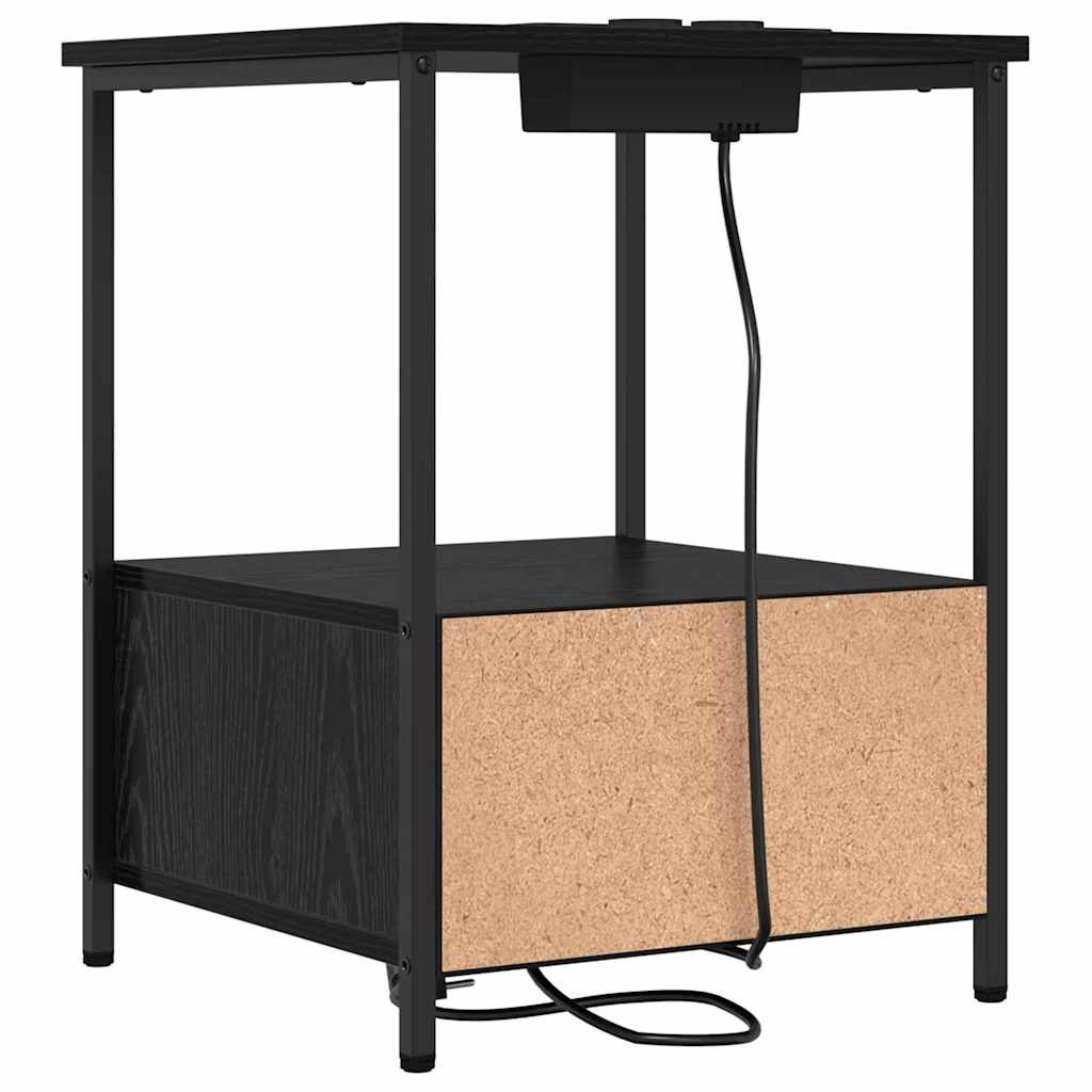 Nachttisch mit Ladestation Schwarz Eichen-Optik Holzwerkstoff