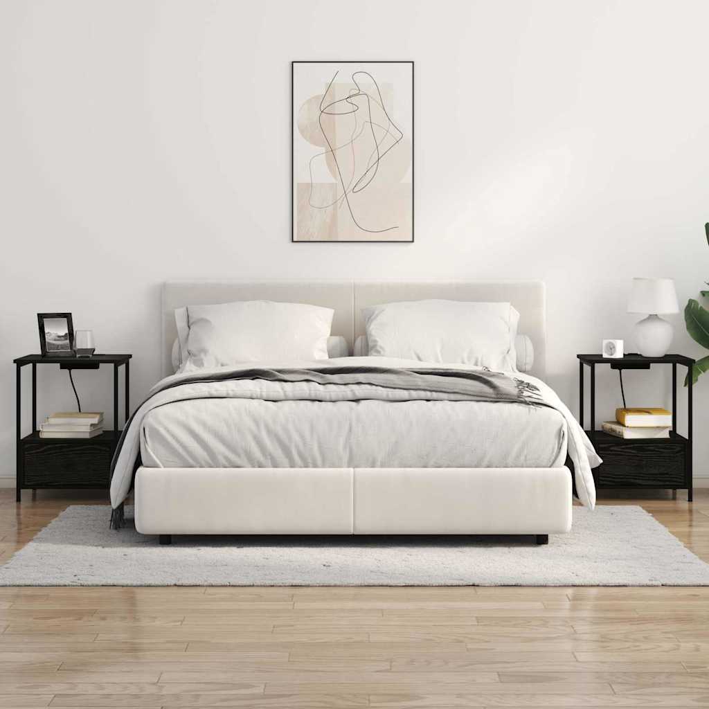 Nachttisch mit Ladestation Schwarz Eichen-Optik Holzwerkstoff