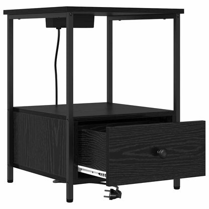 Nachttisch mit Ladestation Schwarz Eichen-Optik Holzwerkstoff