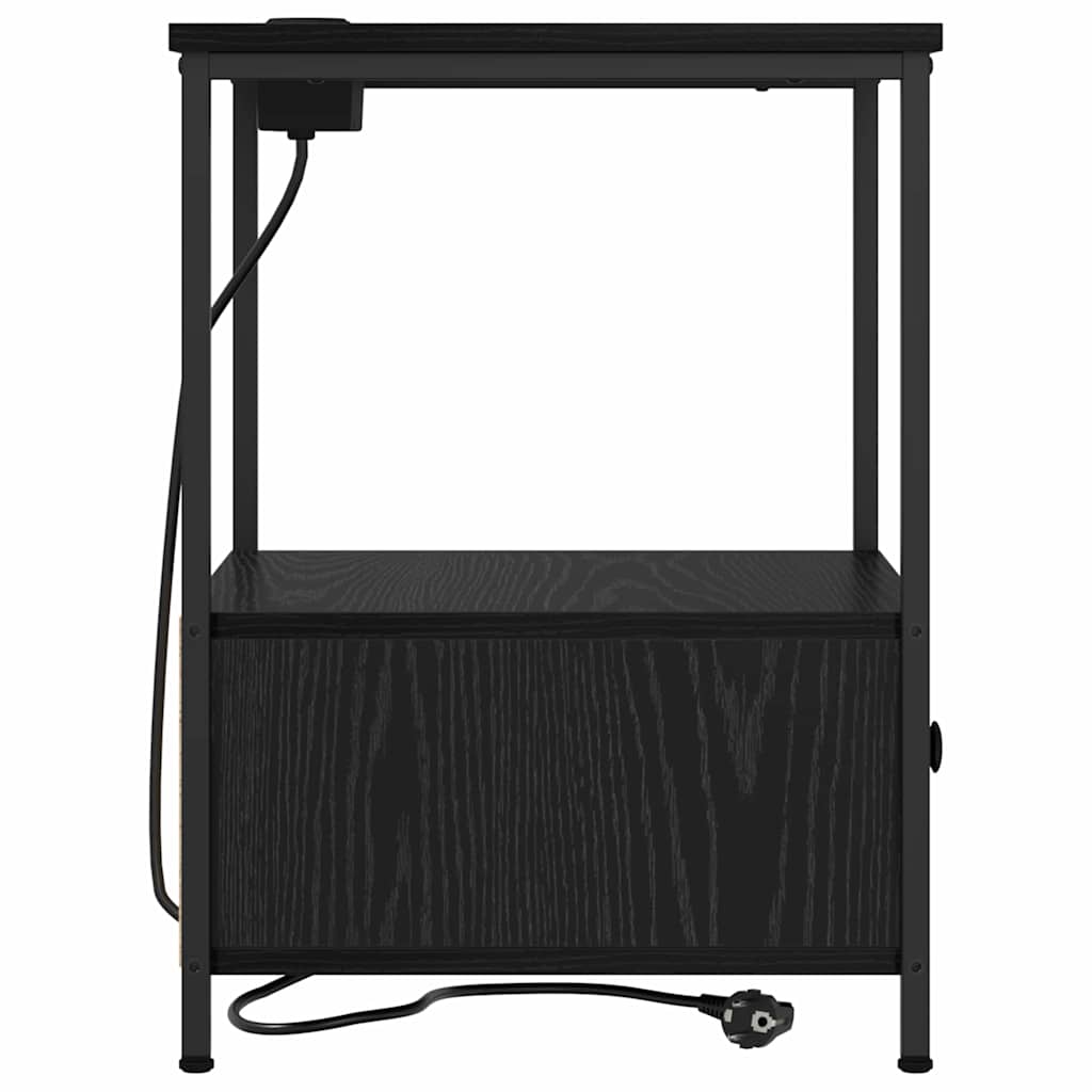 Nachttisch mit Ladestation Schwarz Eichen-Optik Holzwerkstoff