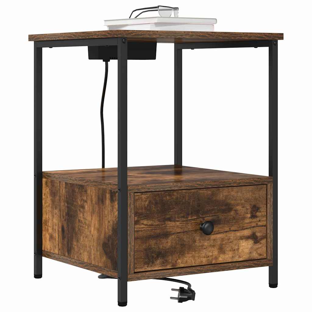 Nachttisch mit Ladestation Räuchereiche Holzwerkstoff