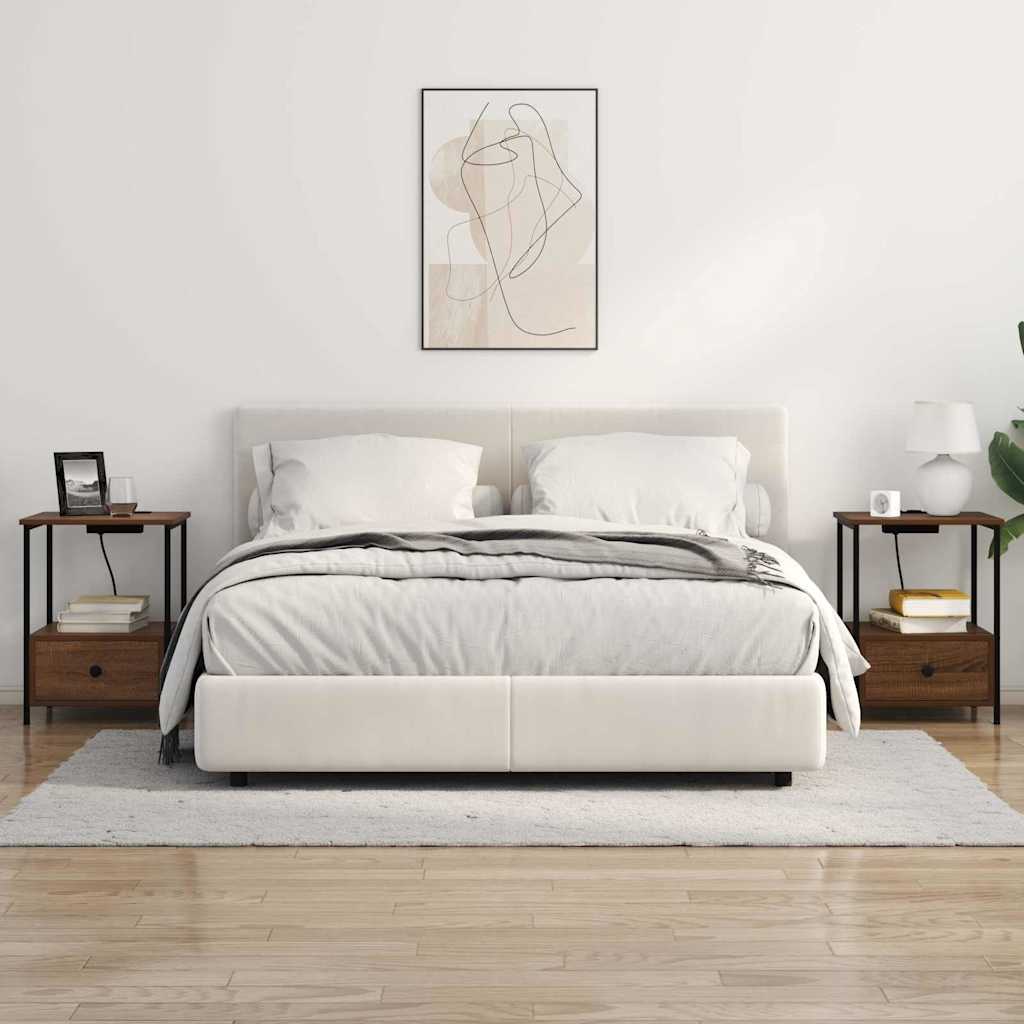 Nachttisch mit Ladestation Braun Eichen-Optik Holzwerkstoff