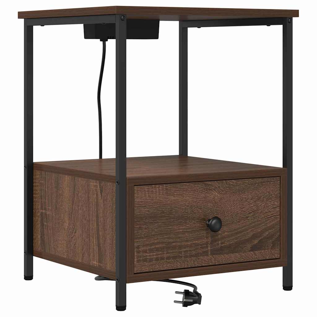 Nachttisch mit Ladestation Braun Eichen-Optik Holzwerkstoff