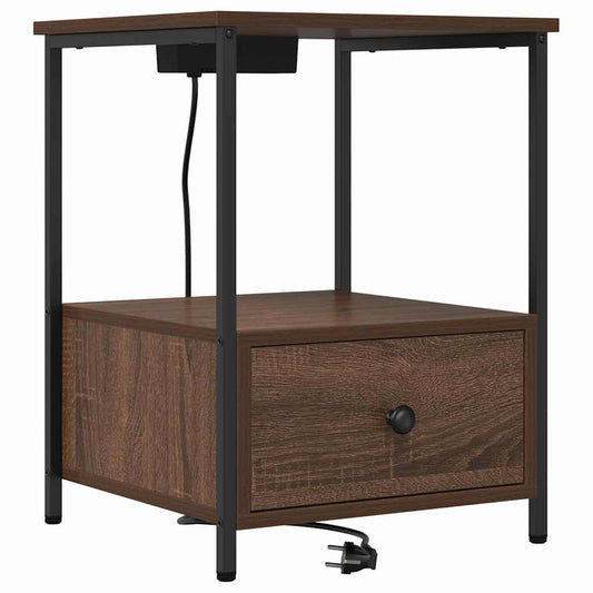 Nachttisch mit Ladestation Braun Eichen-Optik Holzwerkstoff