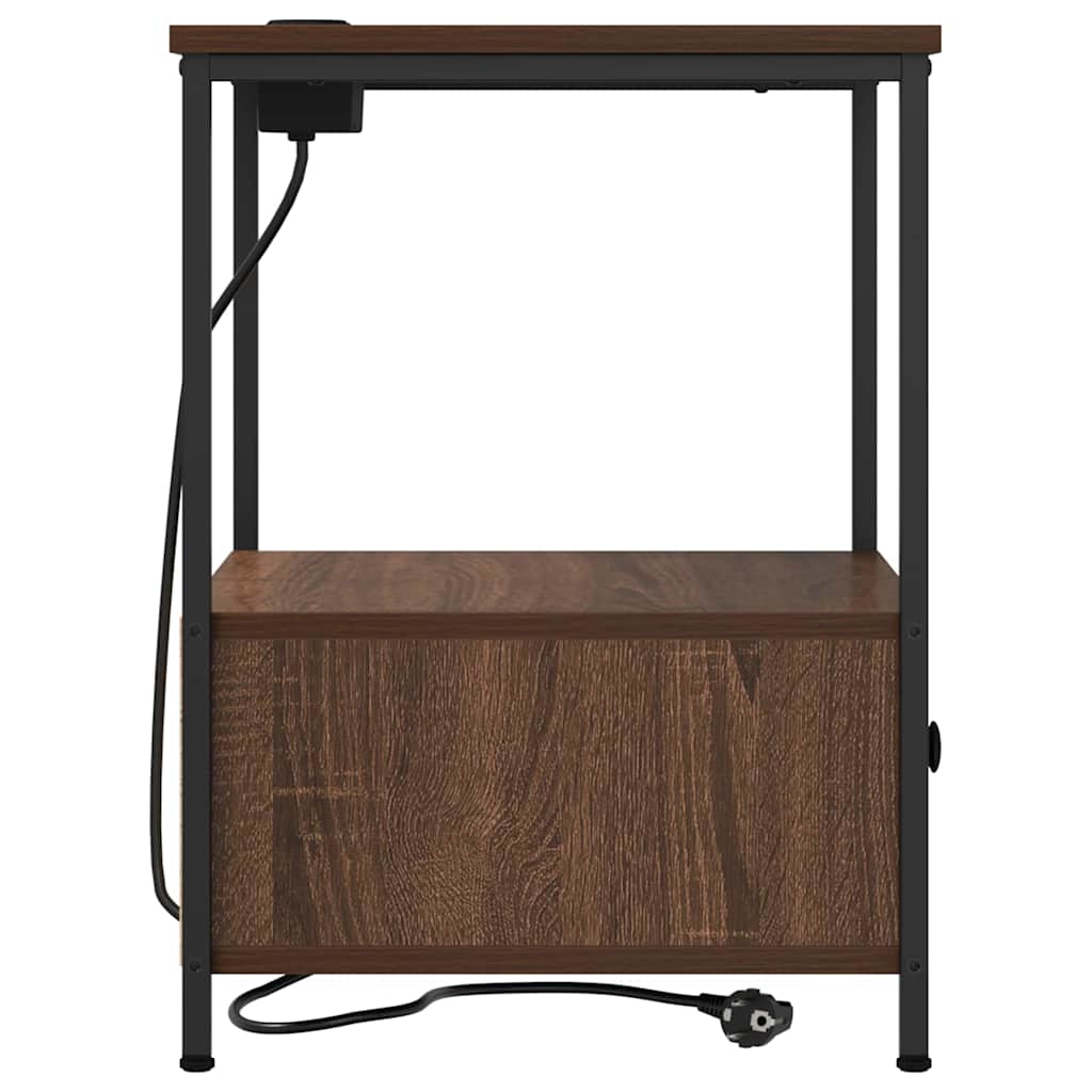 Nachttisch mit Ladestation Braun Eichen-Optik Holzwerkstoff