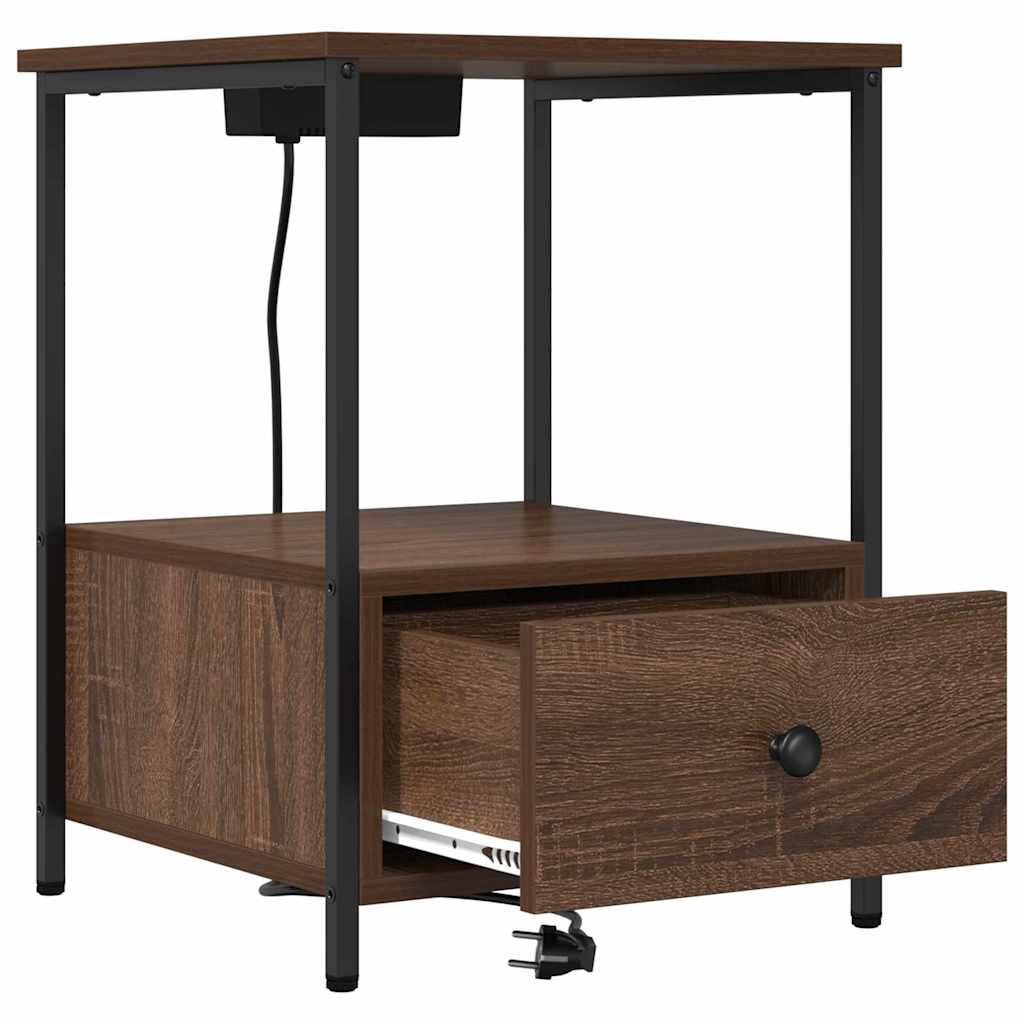 Nachttisch mit Ladestation Braun Eichen-Optik Holzwerkstoff