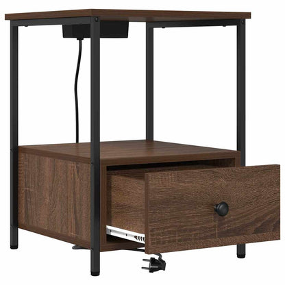 Nachttisch mit Ladestation Braun Eichen-Optik Holzwerkstoff