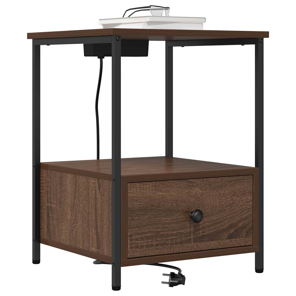 Nachttisch mit Ladestation Braun Eichen-Optik Holzwerkstoff