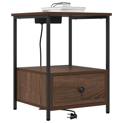 Nachttisch mit Ladestation Braun Eichen-Optik Holzwerkstoff