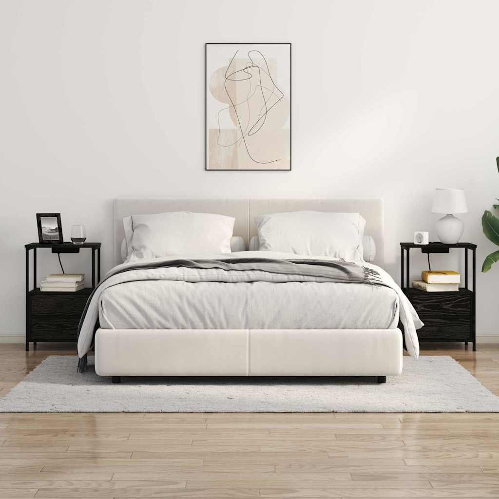 Nachttisch mit Ladestation Schwarz Eichen-Optik Holzwerkstoff