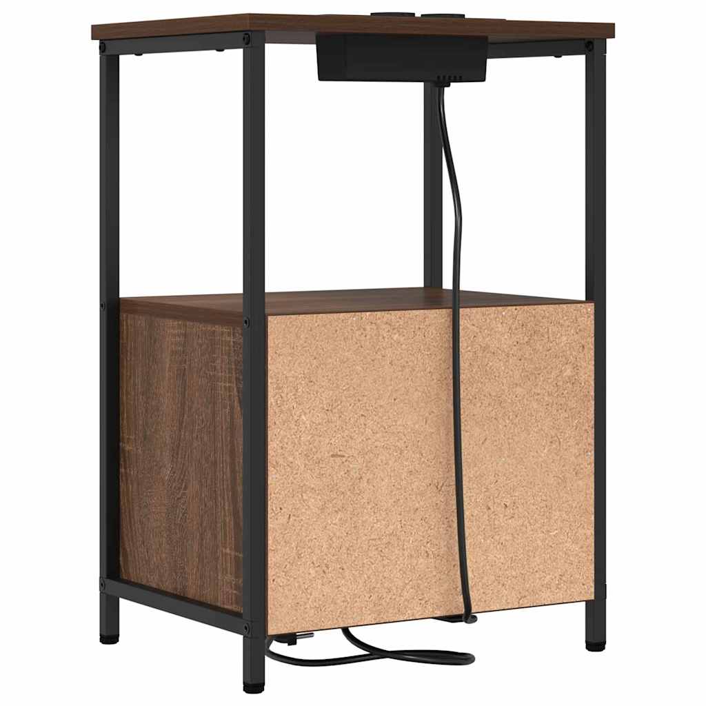 Nachttisch mit Ladestation Braun Eichen-Optik Holzwerkstoff