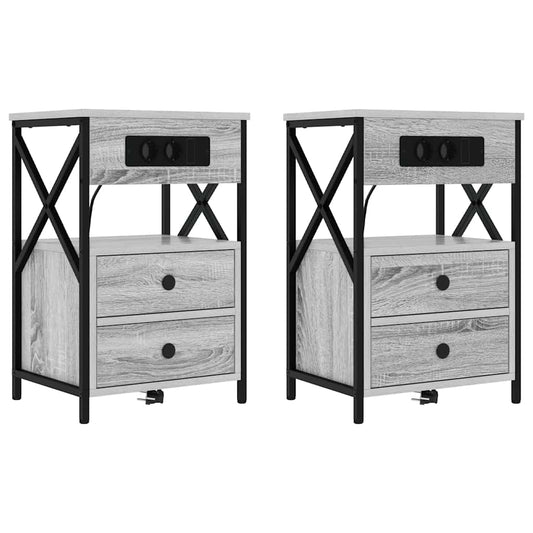 Nachttisch mit Ladestation 2 pcs Grau Sonoma 40 x 31 x 60 cm