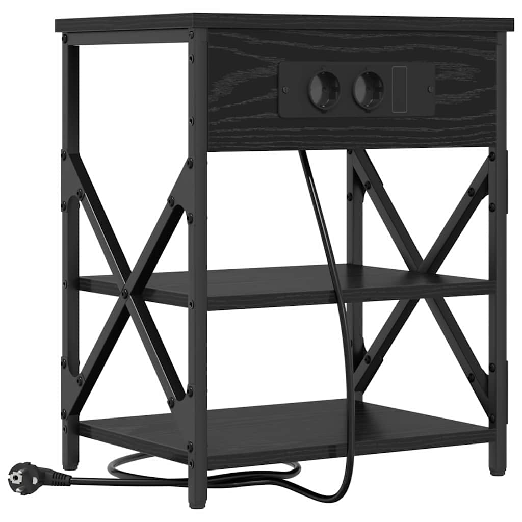 Nachttisch mit Ladestation Schwarz Eichen-Optik Holzwerkstoff