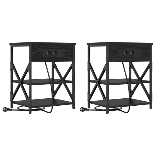 Nachttisch mit Ladestation Schwarz Eichen-Optik Holzwerkstoff